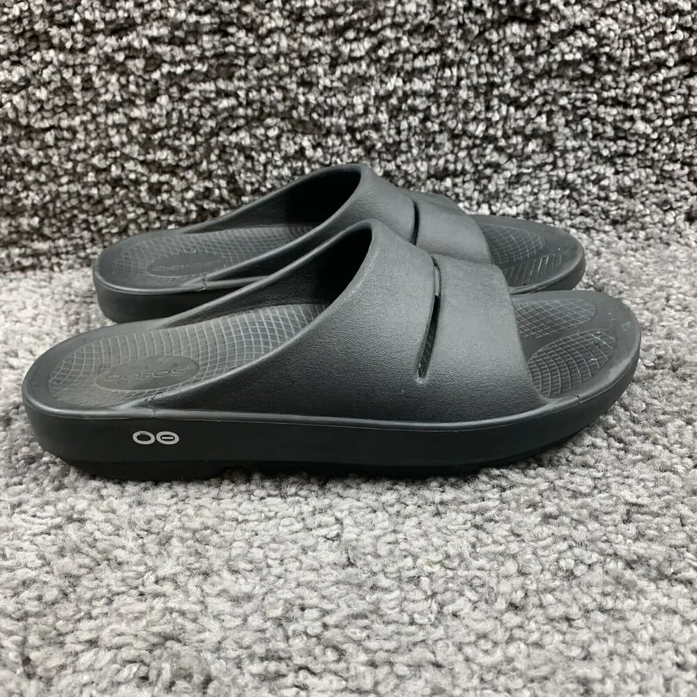 OOFOS Men's OOahh Comfort Slide Lightweight Recovery Sandal Black Men 9 Women 11